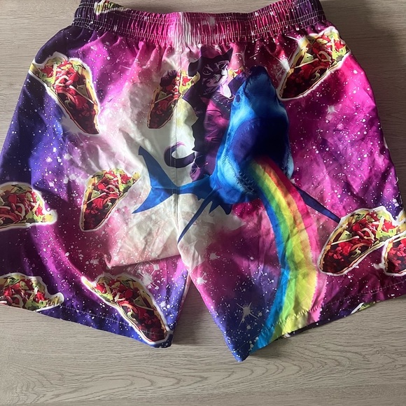 Taco Cat Riding Shark Rainbow Men’s Swim Trunks Size Large - Picture 7 of 17